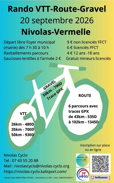 👉👉👉LES RANDONNEES "Marcel Reynaud" (VTT, Gravel et Route) le 20 Septembre 2026